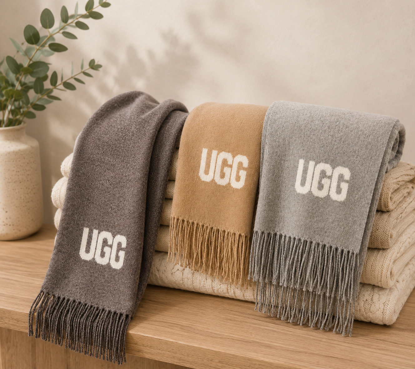 UGG 로고 캐시미어 스카프 OZC006 / UGG Logo Cashmere Aus Wool Woven Scarf