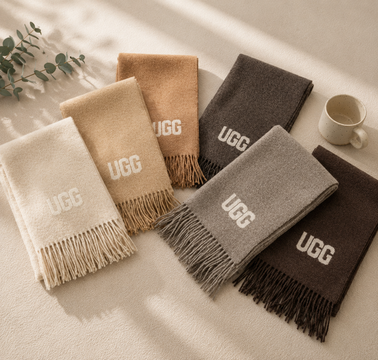 UGG 로고 캐시미어 스카프 OZC006 / UGG Logo Cashmere Aus Wool Woven Scarf